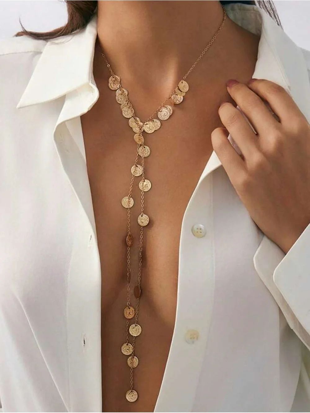 Gold Coin Y-Lariat Necklace N1512